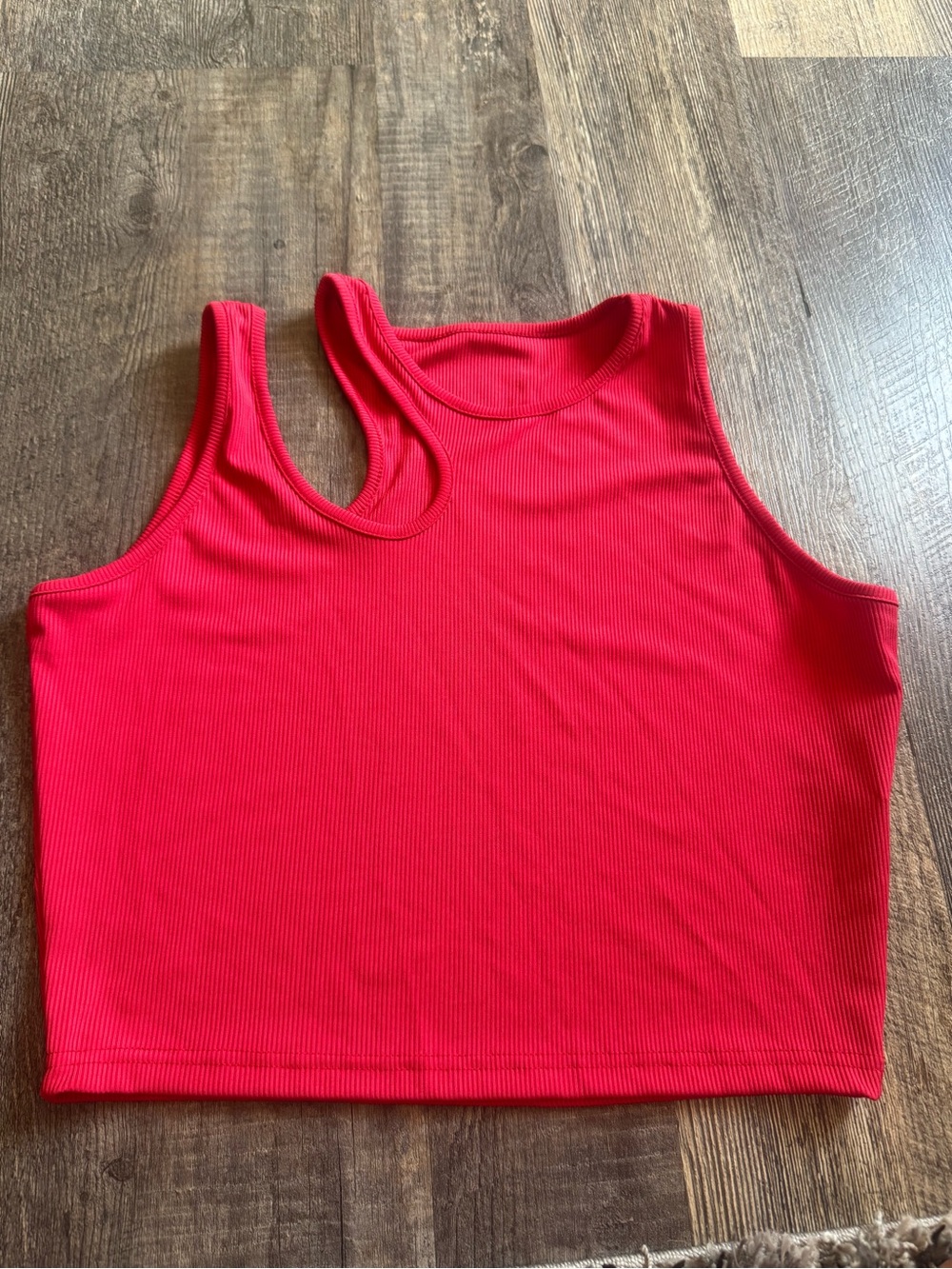 SHEIN Red Ribbed One-Shoulder Crop Tank